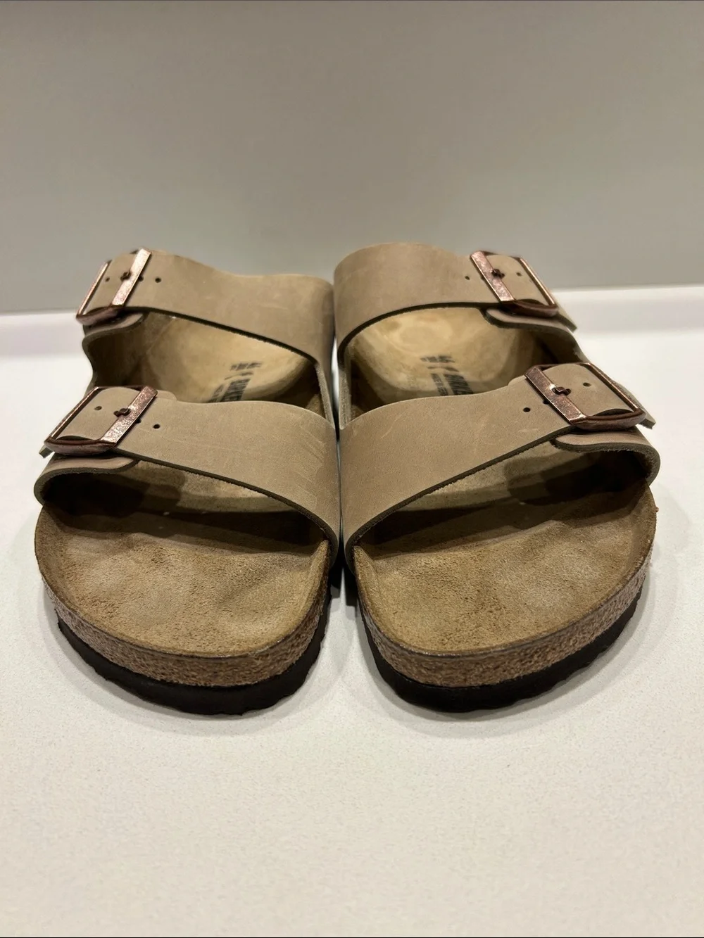 Birkenstock Arizona Suede Double Strap Sandals in Beige Brown EU 46